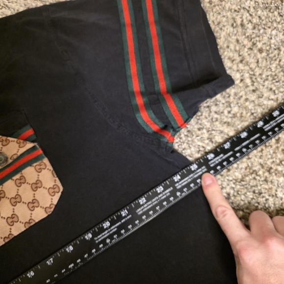 Vintage Gucci Set Mens 42 Denim Shorts & 4XL T Shirt Relaxed Fit Logo Stripe - Picture 8 of 16